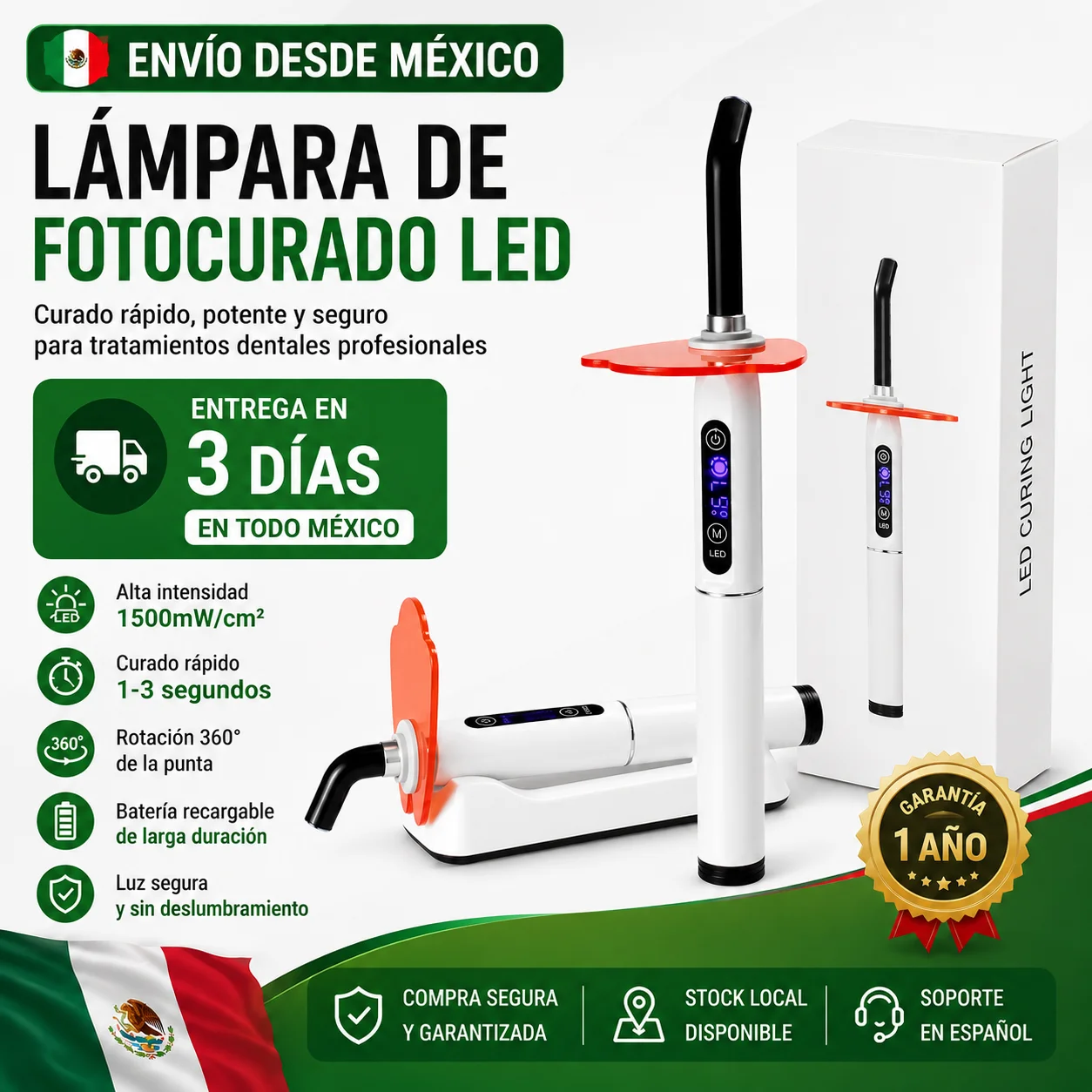    Lámpara de Curado Dental LED Inalámbrica de 1 Segundo, Lámpara de Polimerización de Resina Dental, Higiene Bucal, Herramientas de Cuidado Bucal Ajustables