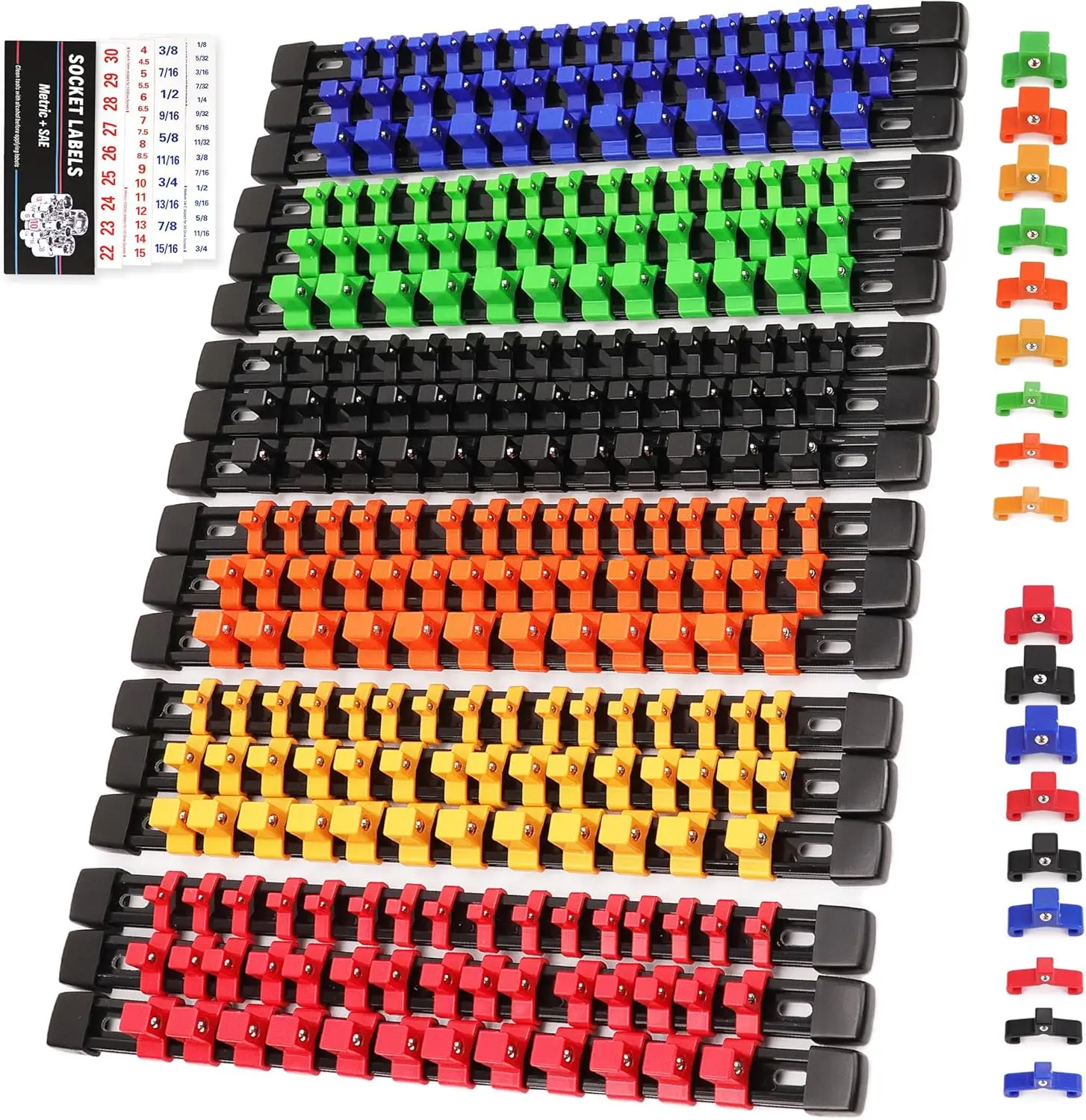 

18-Piece Socket Organizer Set with 238 Clips for Toolbox Drawer, Drive Socket Trays, and Holder Rail