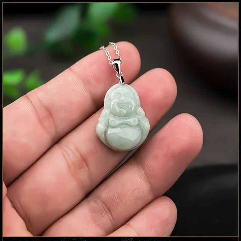 Hot Selling Natural Handcarve Jade Light Green Little Buddha Necklace Pendant Fashion Jewelry Accessories Men Women Luck Gifts