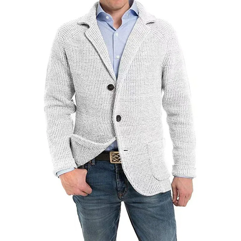 Camisola masculina de malha comprida cardigan de bolso, suéter casual elegante