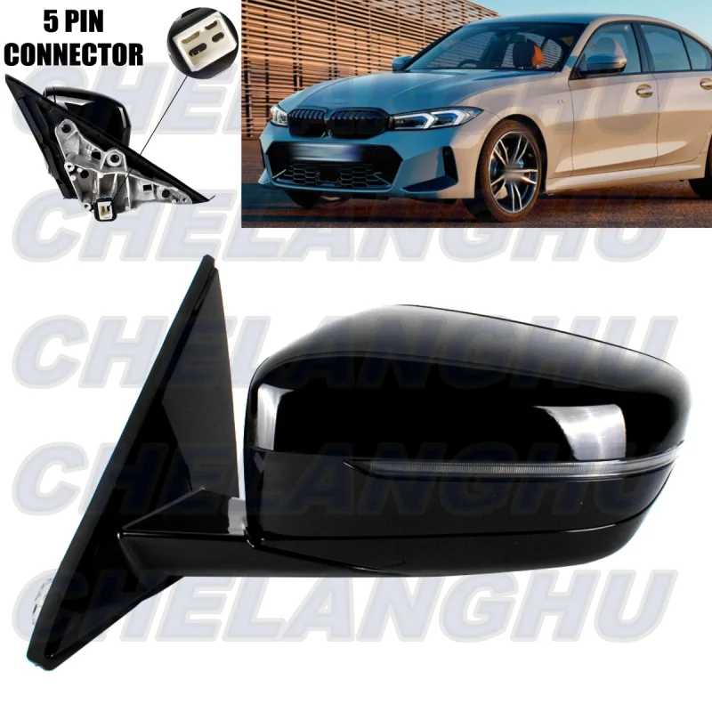 

Mirror Assembly For BMW G20 G28 330i M340i xDrive 2019 2020 2021 2022 2023 Left Side 5Pins Black Painted Heated Power Fold