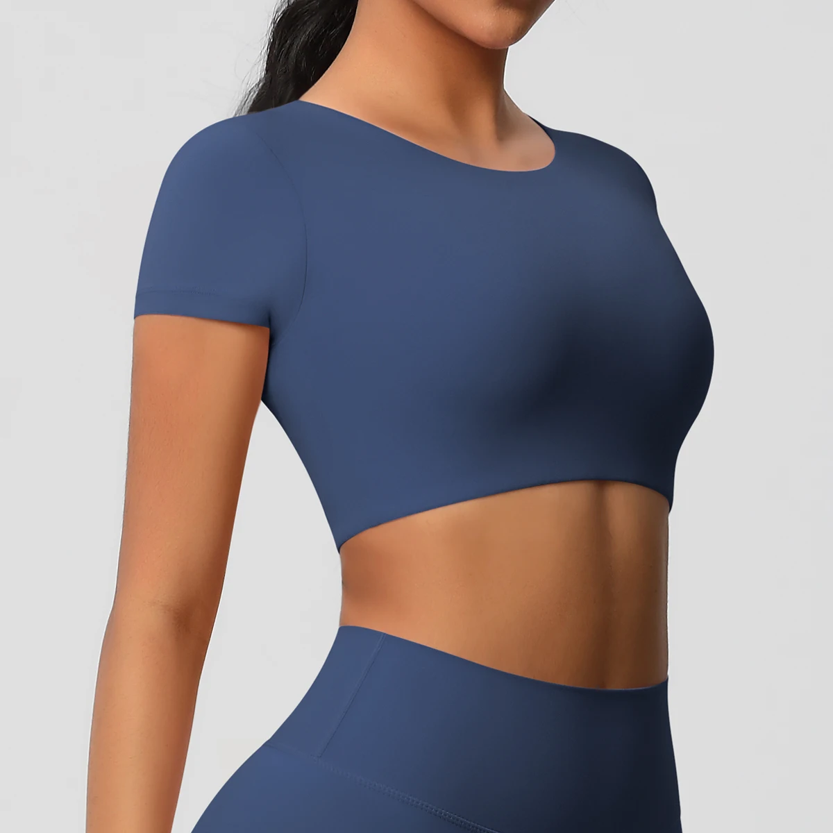 Women Running Sports T Shirt With Padded Summer Short Sleeve Round Neck Breathable Stretchy GYM Yoga Slim Fitness Active Top