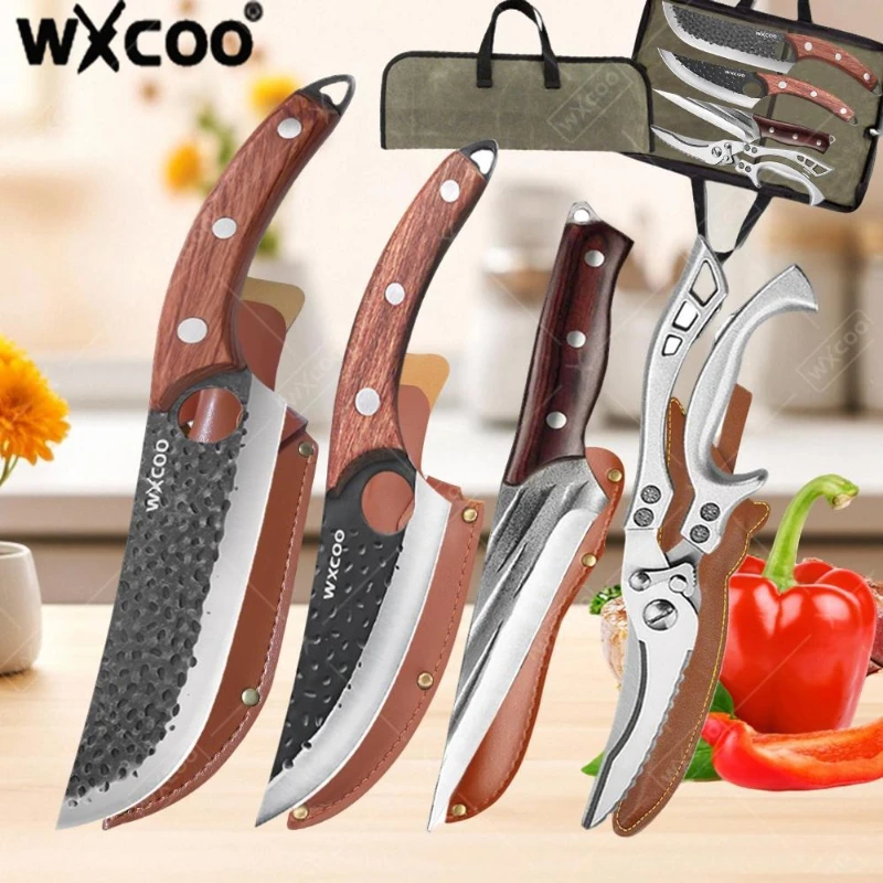 

WXCOO Кухонный нож для барбекю Нож для мясника Ножницы Кухонные принадлежности Тесак для мяса Нержавеющая сталь Кованый нож ручной работы шеф-повара