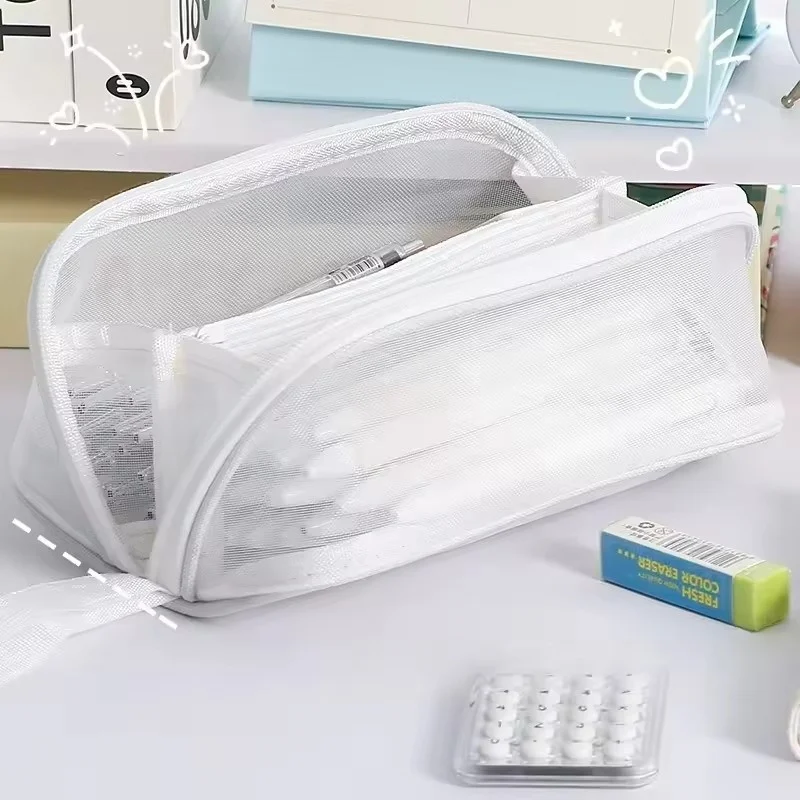 

Large Capacity Mesh Stationery Storage Bag - Handheld Pencil Case with Diamond Mesh, Dirt-Resistant for School/Office/Cosmetics