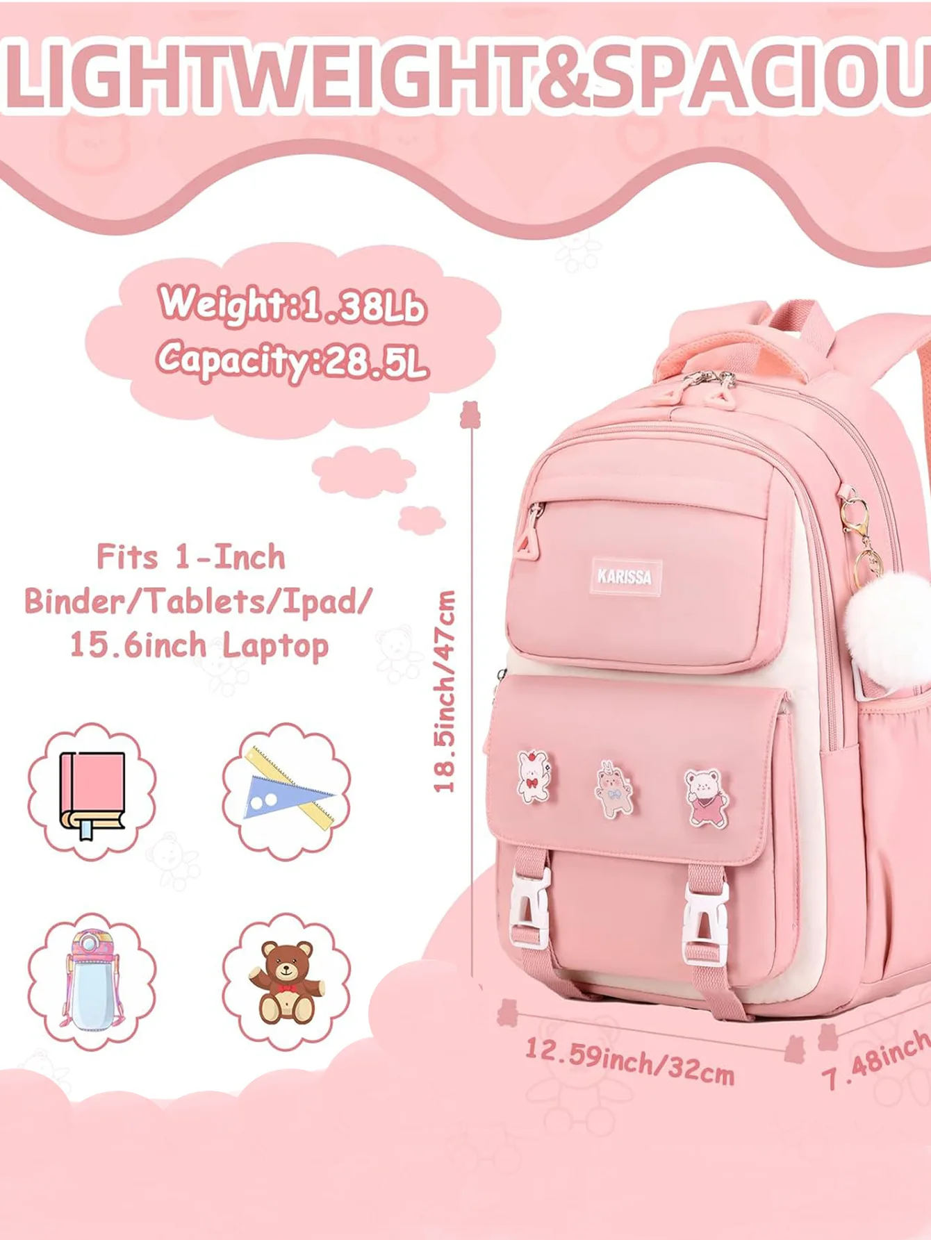 Girl Pink School Bag College Backpack Back Pack For Teenager Women Children Female Schoolbag Primary High Bagpack Teens Child