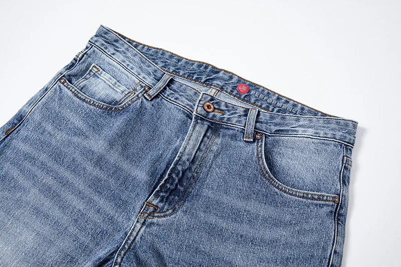 Calças jeans para homens outono e inverno novo micro-elástico americano retro neve padrão fino jeans retos para homem