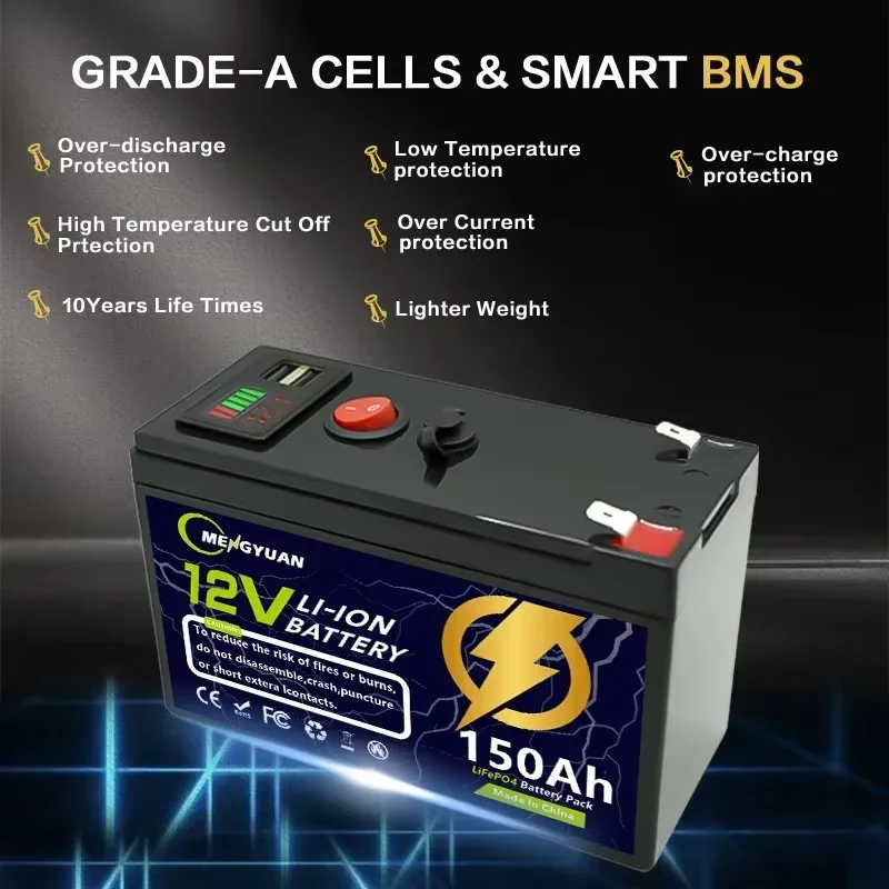 

12V Battery 200Ah 18650 lithium battery pack Rechargeable battery for solar energy electric vehicle battery+12.6v3A charger