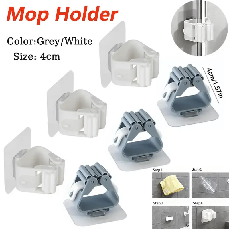 4-8 Stück Wasserdichter Wandmontierter Mopphalter, Hängender Besenclip-Organizer, Rohr-Mopphänger für Badezimmer und Küche – Detail 1