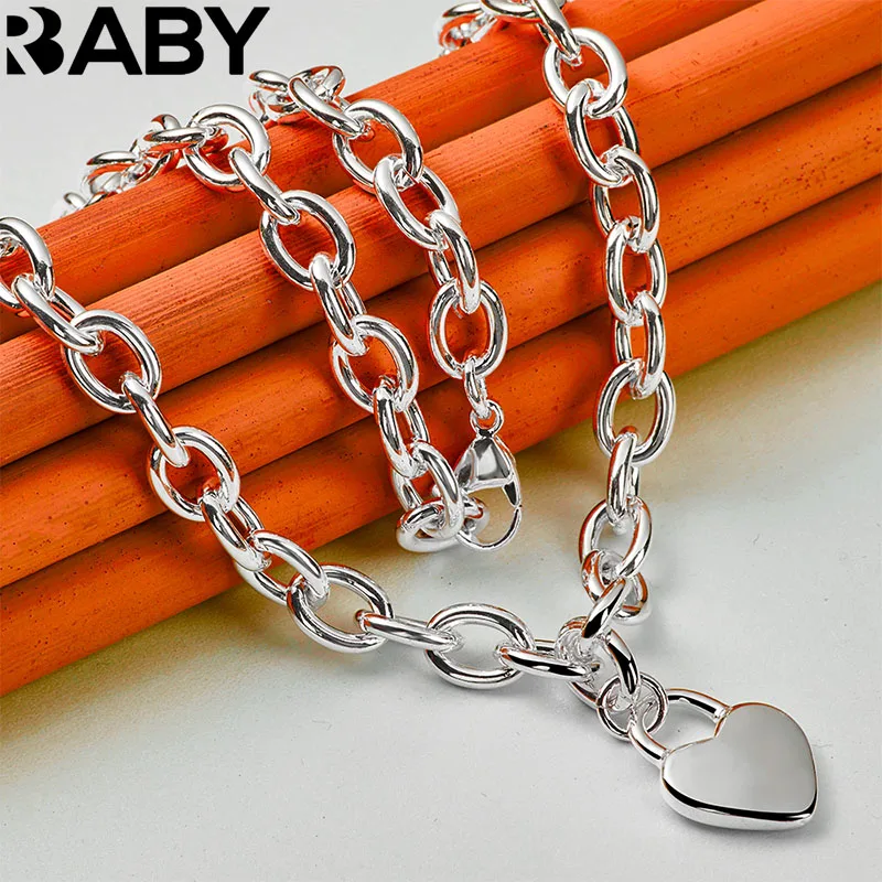 

URBABY 925 Sterling Silver 18 Inch Chain Heart Lock Pendant Necklace For Women Men Wedding Banquet Party Gift Fashion Jewelry