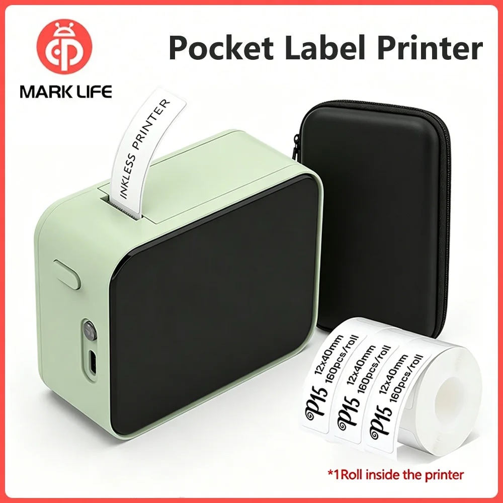 

Marklife P15 Portable Printer Bluetooth Pocket Printer Inkless Mini Sticker Maker With Adhesive Label Printer As D11/D110/Q30