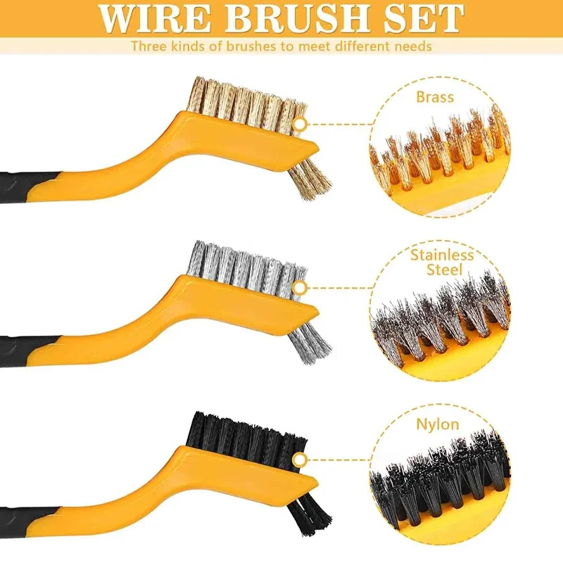 6Pcs Steel Wire Brush Set Brass Nylon Steel Brush and Cleaning Spatula Metal Brush for Cleaning Rust Cratches Paint Stain