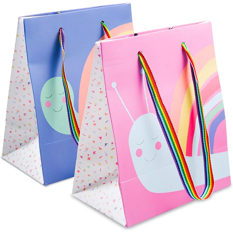 12Pcs Paper Rainbow Theme Cute Snail Turtle Birthday Party Favor Gift Bags Colorful Snack Bags Gender Reveal Gift Packing Bags