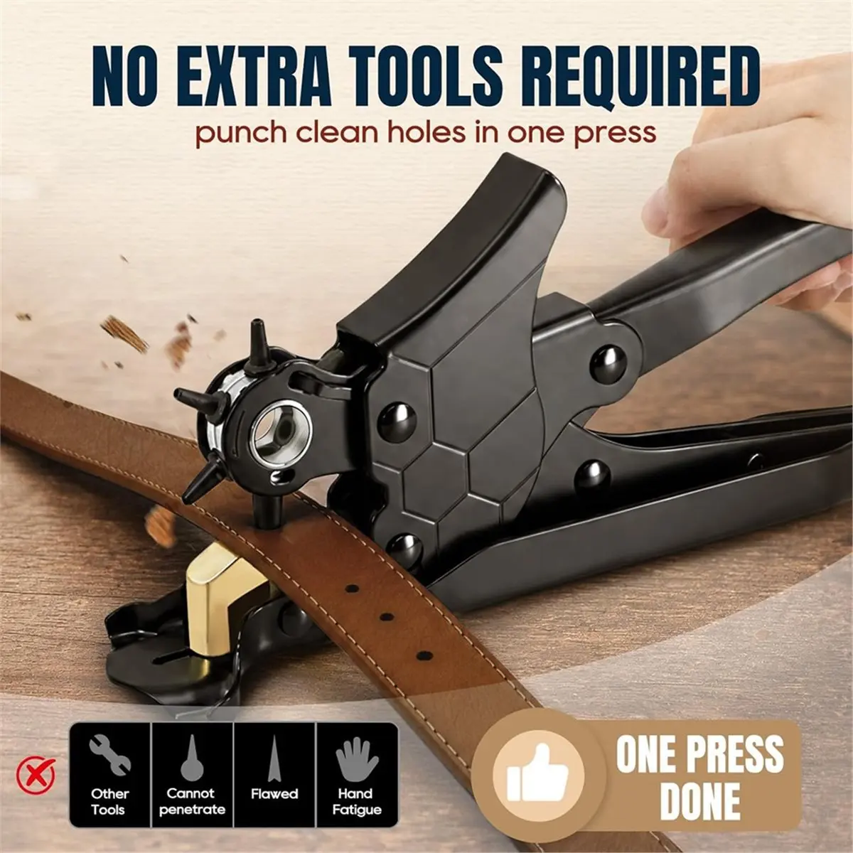 Desktop Leather Hole Puncher, 6-Size Rotary Belt Punch Tool Kit 2-4.5mm Rotary Sizes for Precise Leather Holes