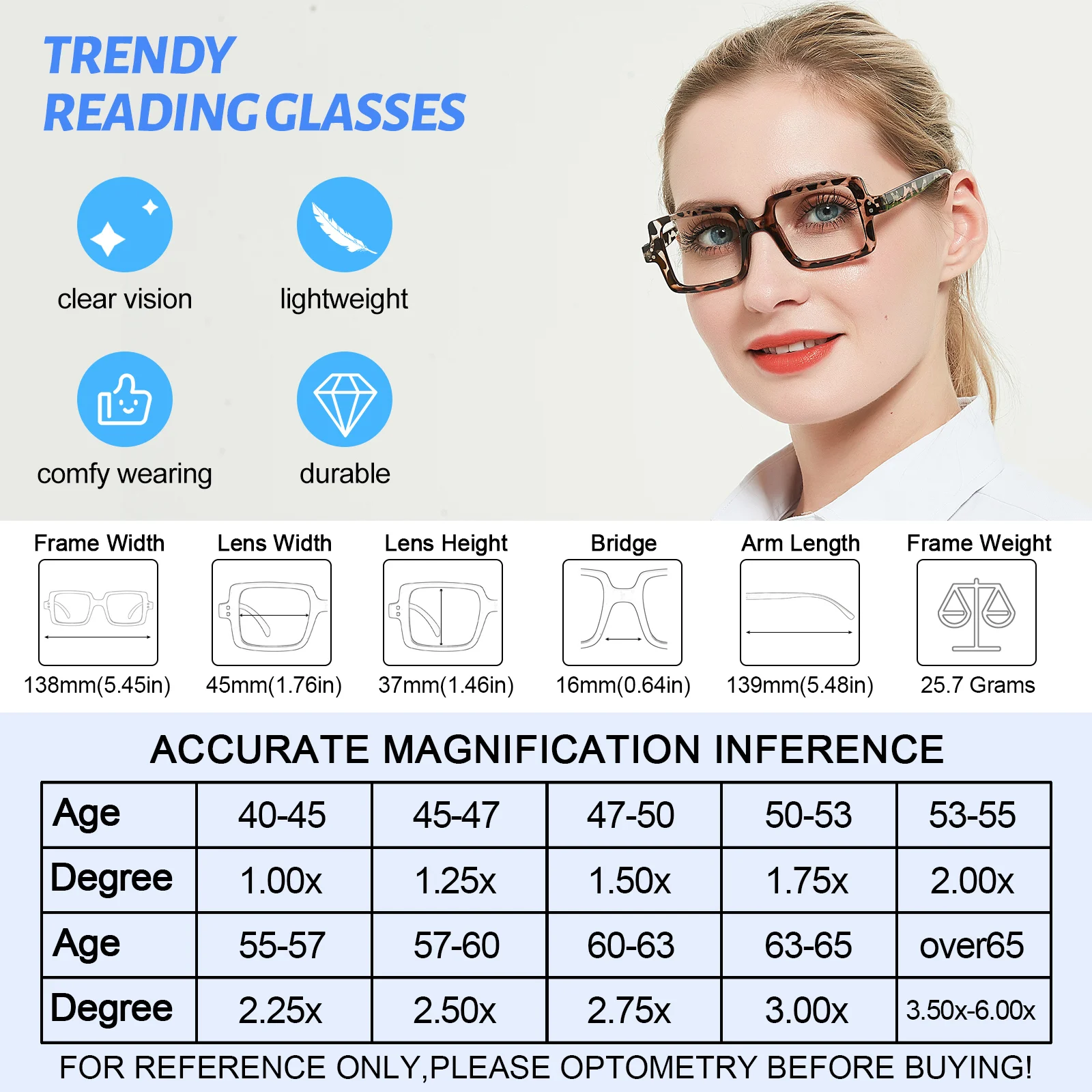 OCCI CHIAR Reading Glasses Women Blue Light Eyeglasses Frames Vintage Computer Glasses For Farsightedness Magnifier Eyewear +1.5