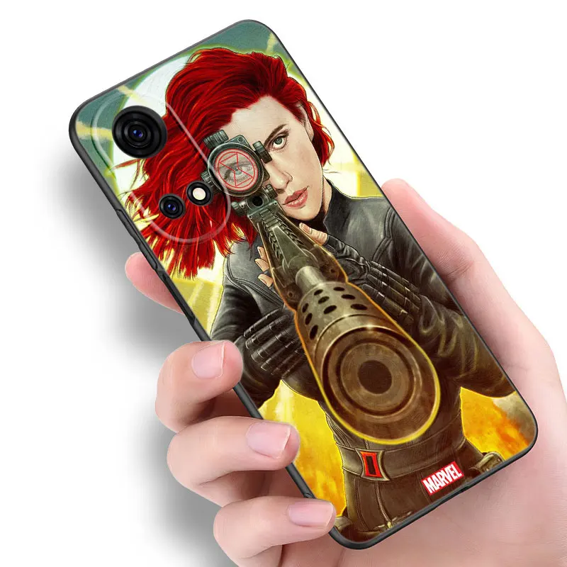 Marvel Black Widow Black Phone Case For Honor 70 90 200 Magic 4 5 6 Lite X5 X6A Plus X6 X6S X7A X7B X8 X8A X8B X9 4G X9A X9B 5G