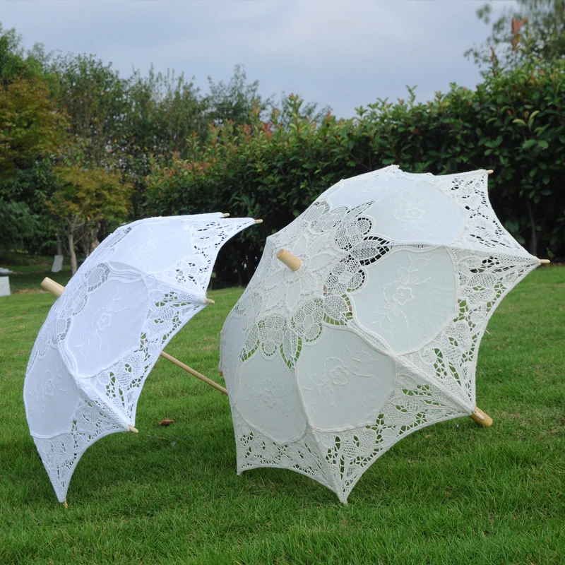 28/45/75CM Wooden Handle Lace Craft Umbrella Celebrity Lace Umbrella Wedding Photography Bride Bridesmaid Umbrella Decor 