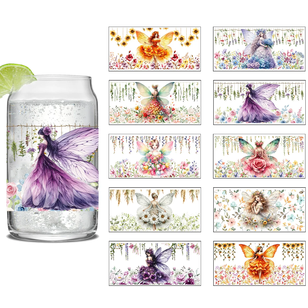 

Butterfly Fairy series Easy peel waterproof DIY Decals 3D transfers uvdtf crystal stickers 16oz uv dtf cup wraps for Glass