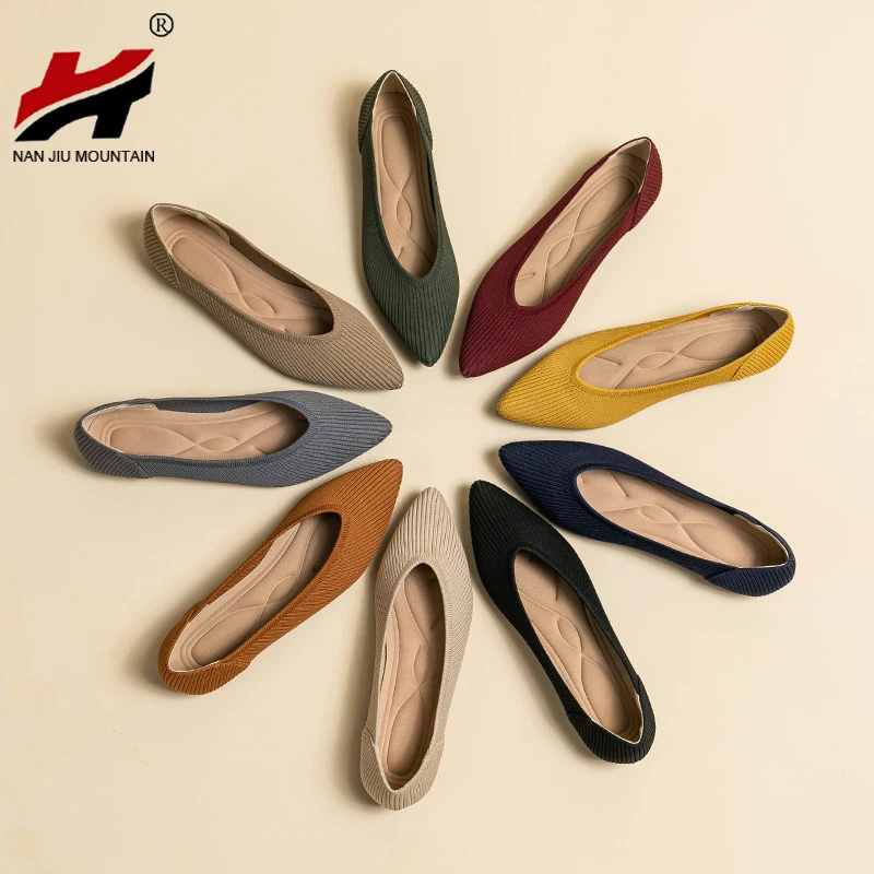 Flat Shoes Women Pointed Toe Single Shoes Spring And Autumn Simple Woman Shoes Solid Color Latex Insole Plus Size 43