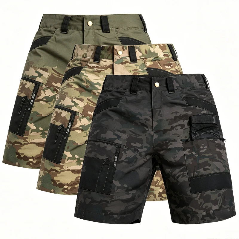Men's Lightweight Tactical Cargo Shorts Ripstop Multi-Zipper Pocket Shorts Summer Quick Dry Outdoor Shorts for Hiking Camping
