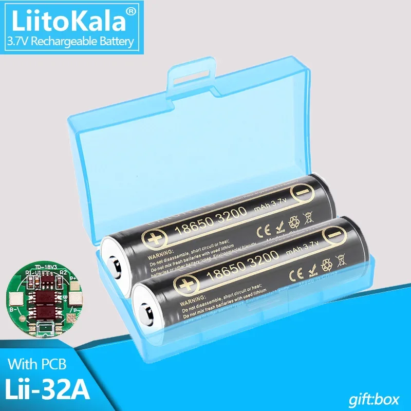 1-20PCS LiitoKala Lii-32A with PCB 100% Original 3.7v 3200mah 18650 Lithium Rechargeable Battery For Flashlight batteries+box