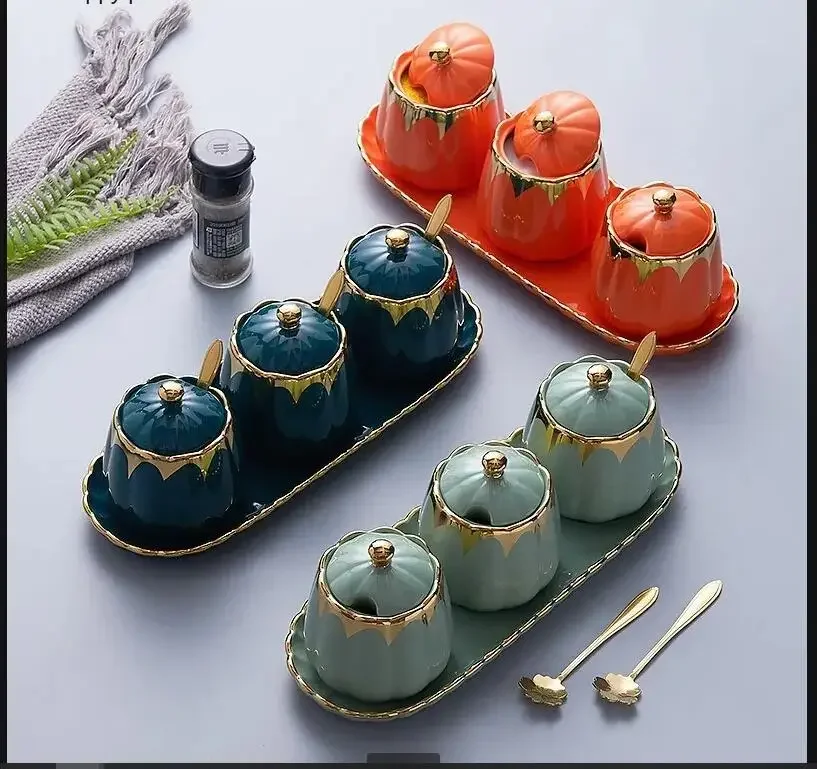 

Ceramic Seasoning Jar 3 Piece Set Kitchen Spice Container Condiment Bottles Spice Jars Seasoning Box Salt Shaker Spice Tools