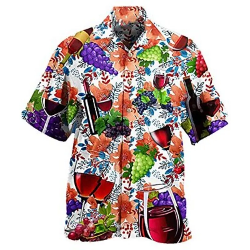 Camicia da uomo camicie hawaiane estive modello stampato bevanda Casual vacanza manica corta abbottonata abbigliamento stampato moda a