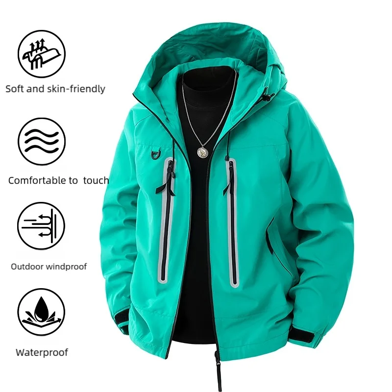 Women's Outdoor Waterproof Windproof Breathable Jacket with Reflective Strips for Hiking And Camping