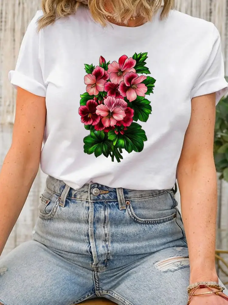 

Flower 90s Lovely Trend Cute Short Sleeve Clothing Fashion Print Women O-neck Clothes Graphic T-shirt Lady Top Female Shirt Tee