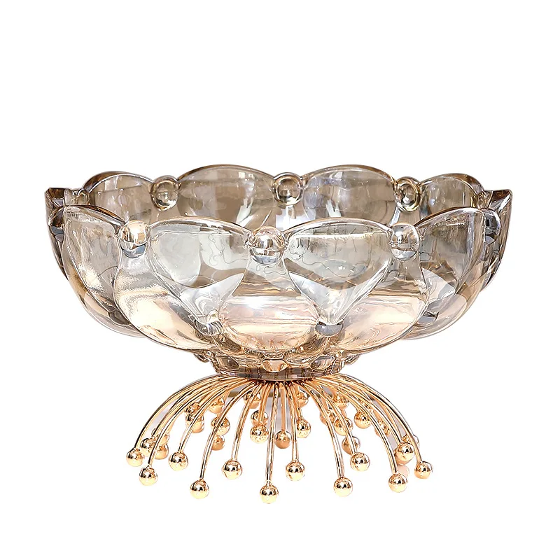 

LH wrought iron crystal glass fruit plate household size candy snack plate light luxury simple