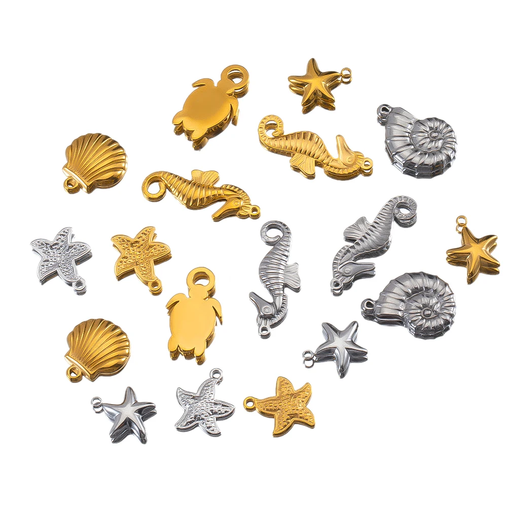 

5pcs ocean pendant stainless steel starfish/shell/turtle pendant charm for diy jewelry making beach necklace bracelet