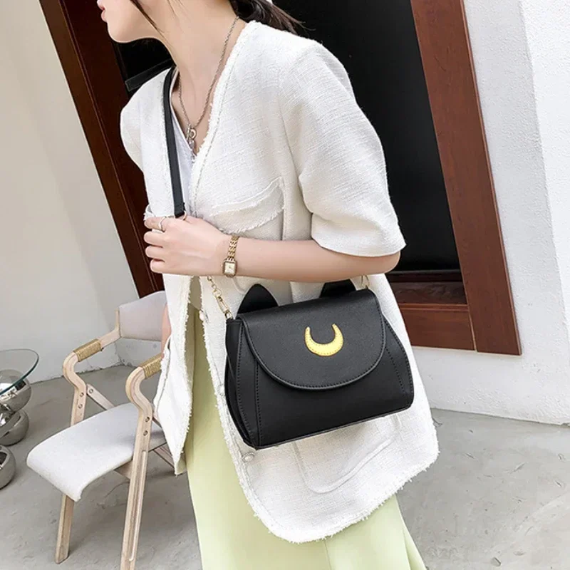 Summer Sailor Moon Ladies Handbag Black Luna Cat Shape Chain Shoulder Bag PU Leather Women Messenger Crossbody Small Bag Purses