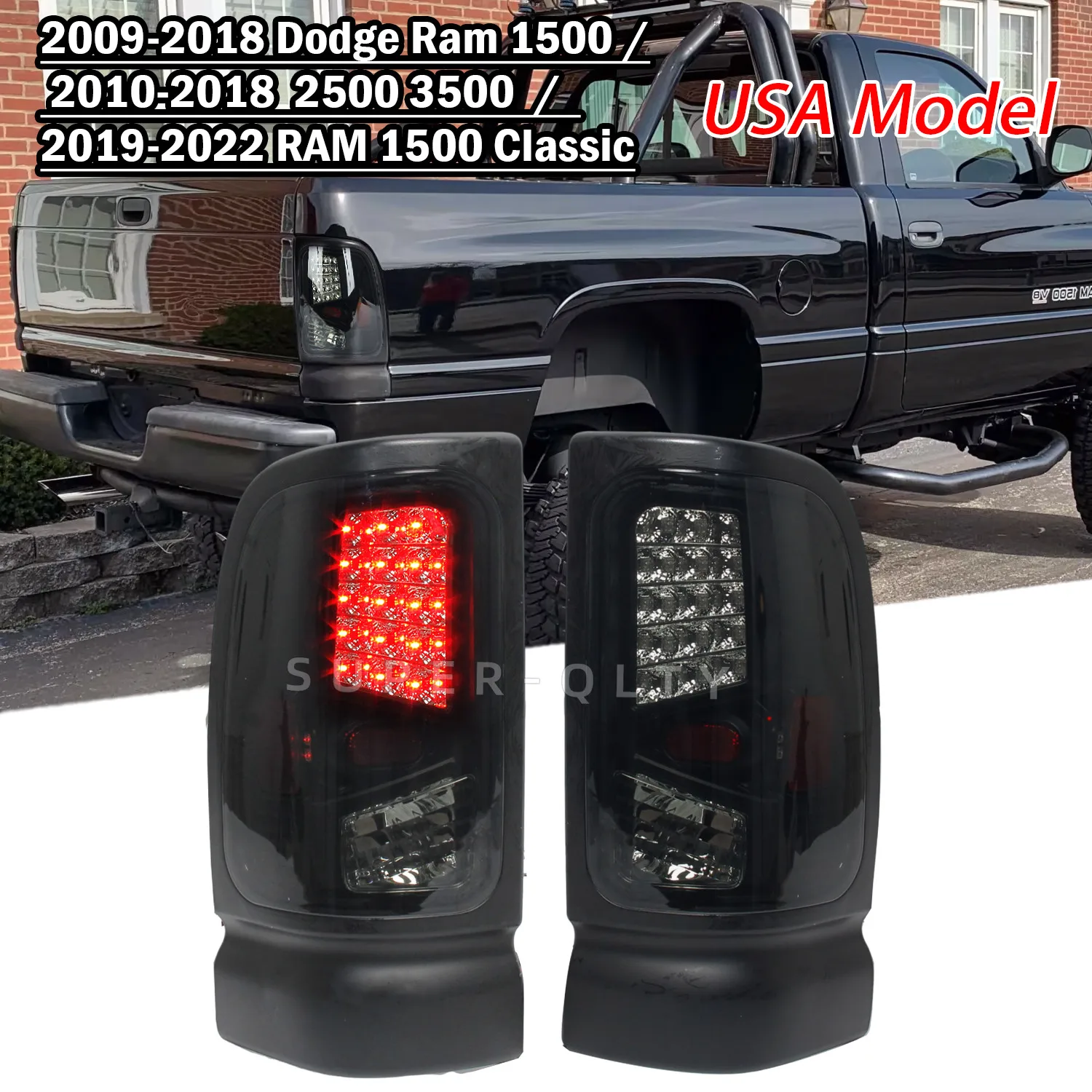 

For Dodge Ram 1500 1994-2001 / 2500 3500 1994-2002 LED Tail Light Assembly with Brake, Turn Signal, Backup Functions