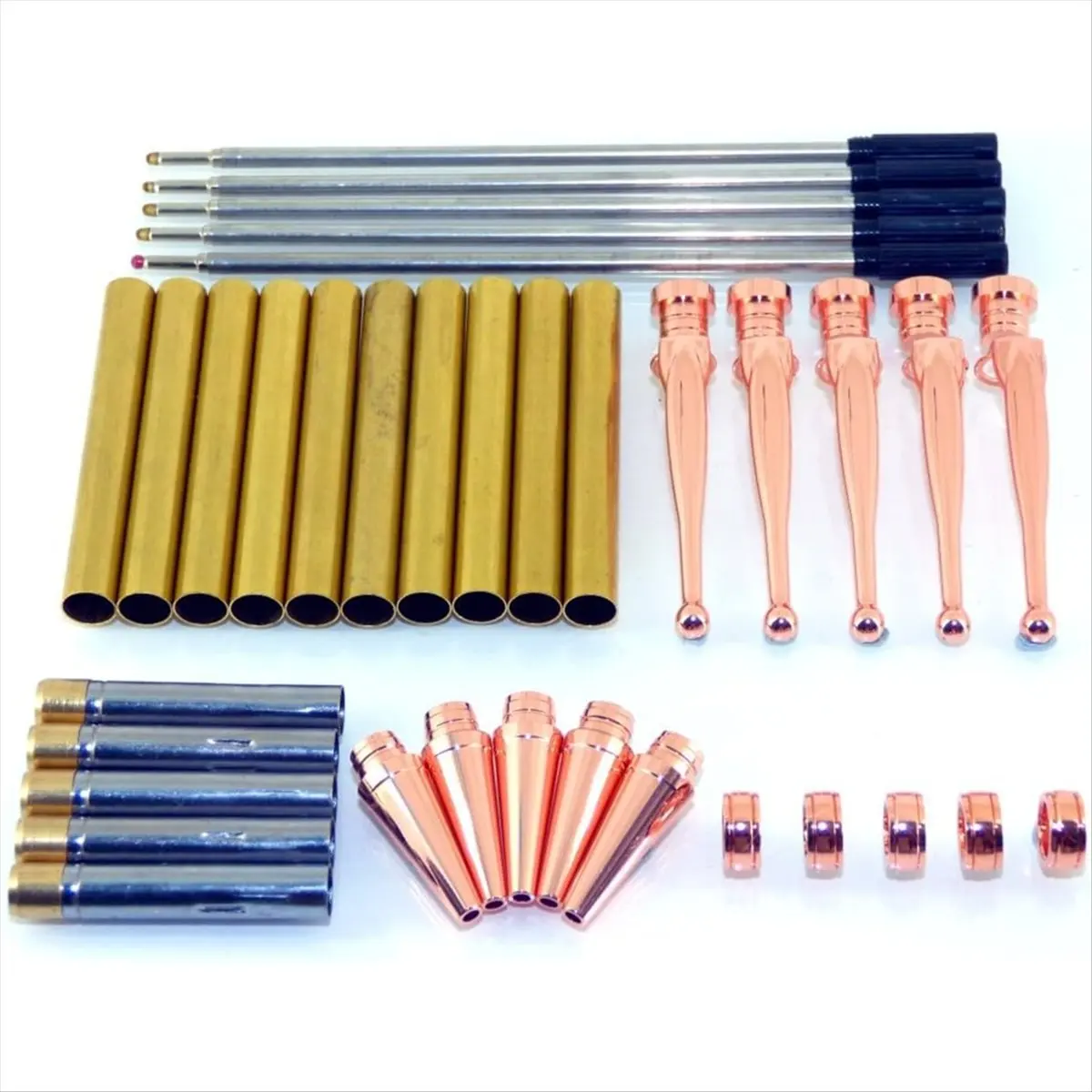 A75K Woodturning Fancy Slimline Pen Kit Set X 5, Copper Finish, Twist Mechanism