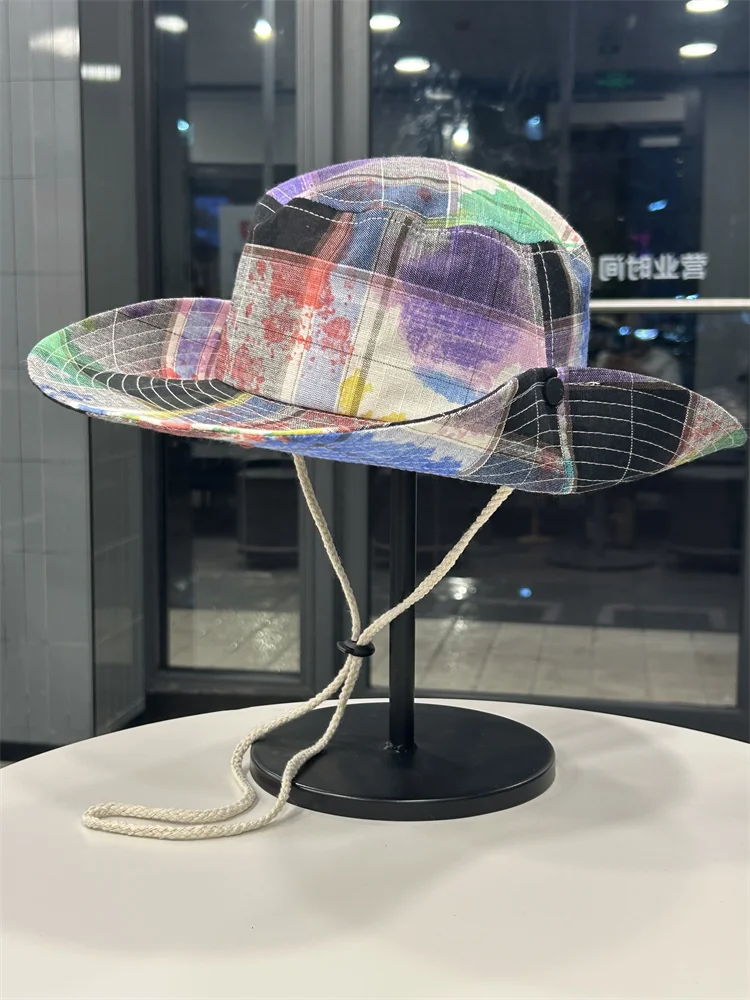 

Plaid retro bucket hat women's summer outdoor travel sunscreen sun hat showing washbasin hat