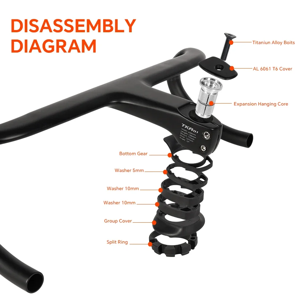 TOSEEK-Integrated Handlebar for Road Bike, Full Internal Cable Routing, Full Carbon, Within Spacers, 28.6mm Di2, Official