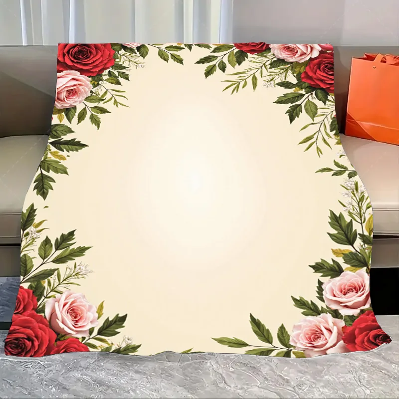 

1 шт. фланелевое одеяло Элегантное одеяло с цветочной каймой для уютного домашнего декора — мягкий и стильный дизайн