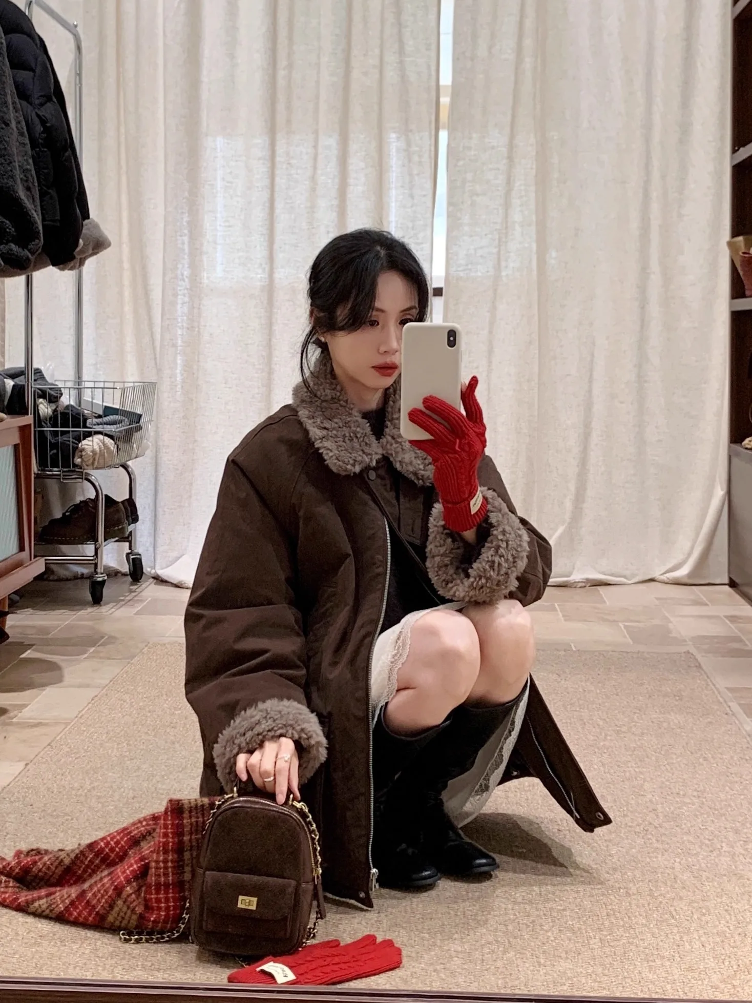 

BRIVIN Retro Lamb Fur Patchwork down Jaet Women's Winter New Design Slimming Parka Casual Sle Zipper Closure Thiened Coat