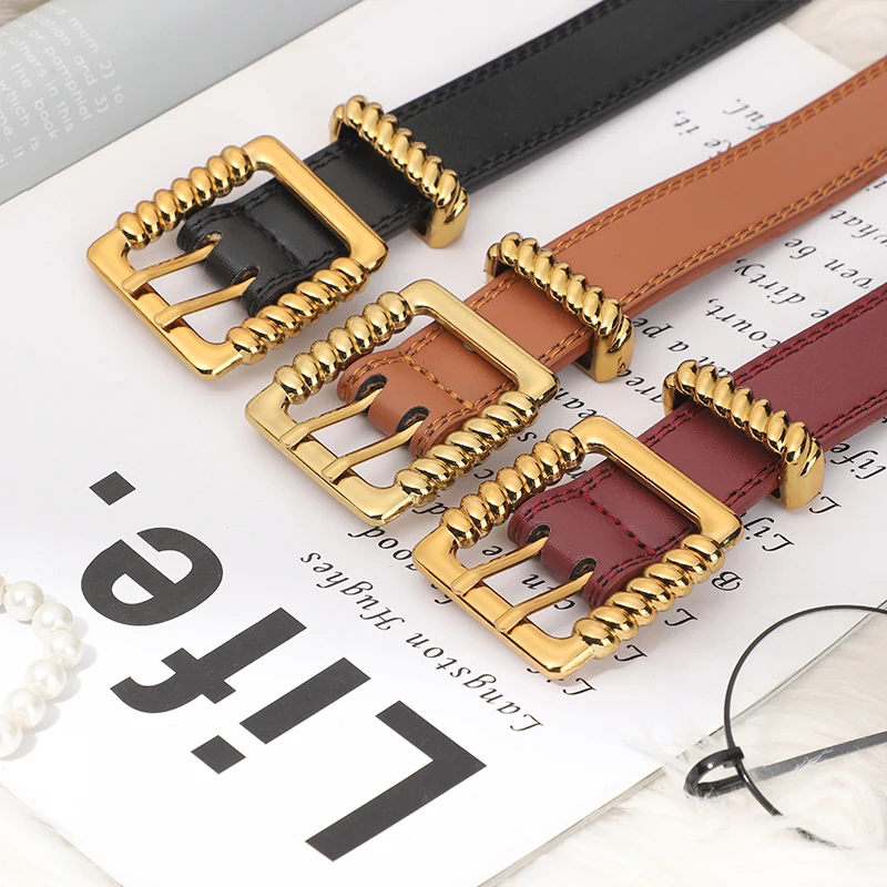 New European-style belt woman, jeans belt fashion with INS style gold button black belt
