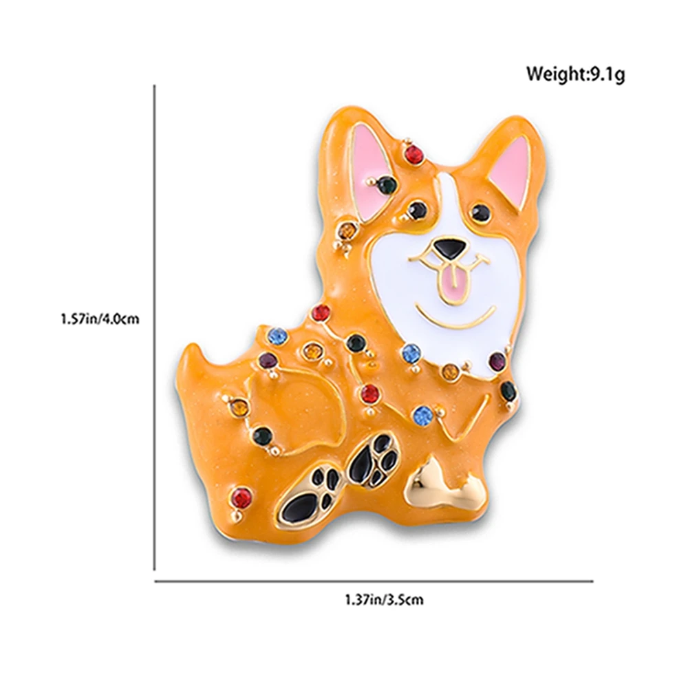 Catuni Christmas Corgi Pet Dog Pin Enamel Brooch Inlaid Crystal Lapel Backpack Badge Accessory Jewelry Gift for Women Pet Lovers