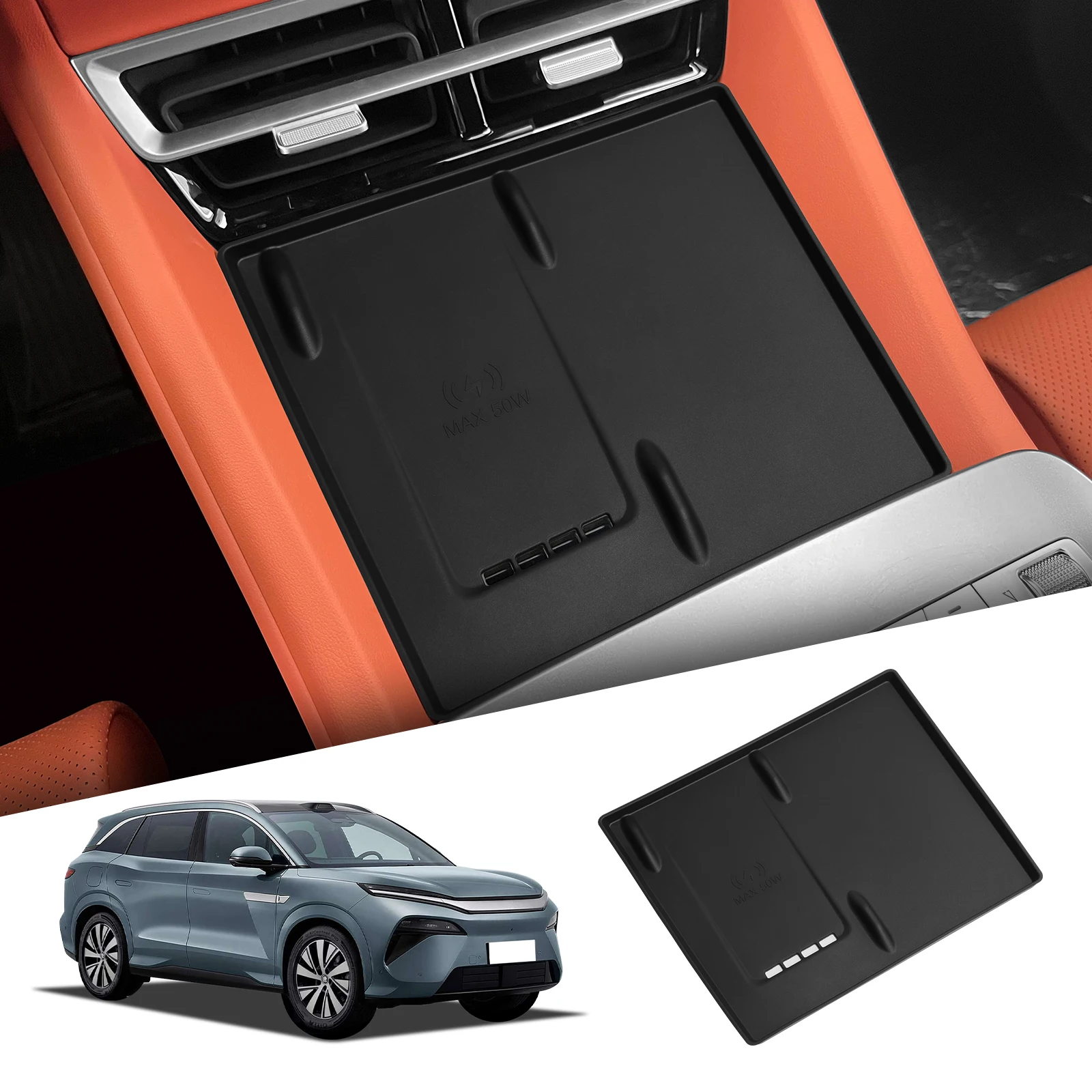 Smabee для BYD Tang L 2025, автомобильный противогрязевой коврик для мобильной беспроводной зарядки, противоскользящие коврики, силиконовые аксессуары для интерьера, черный цвет