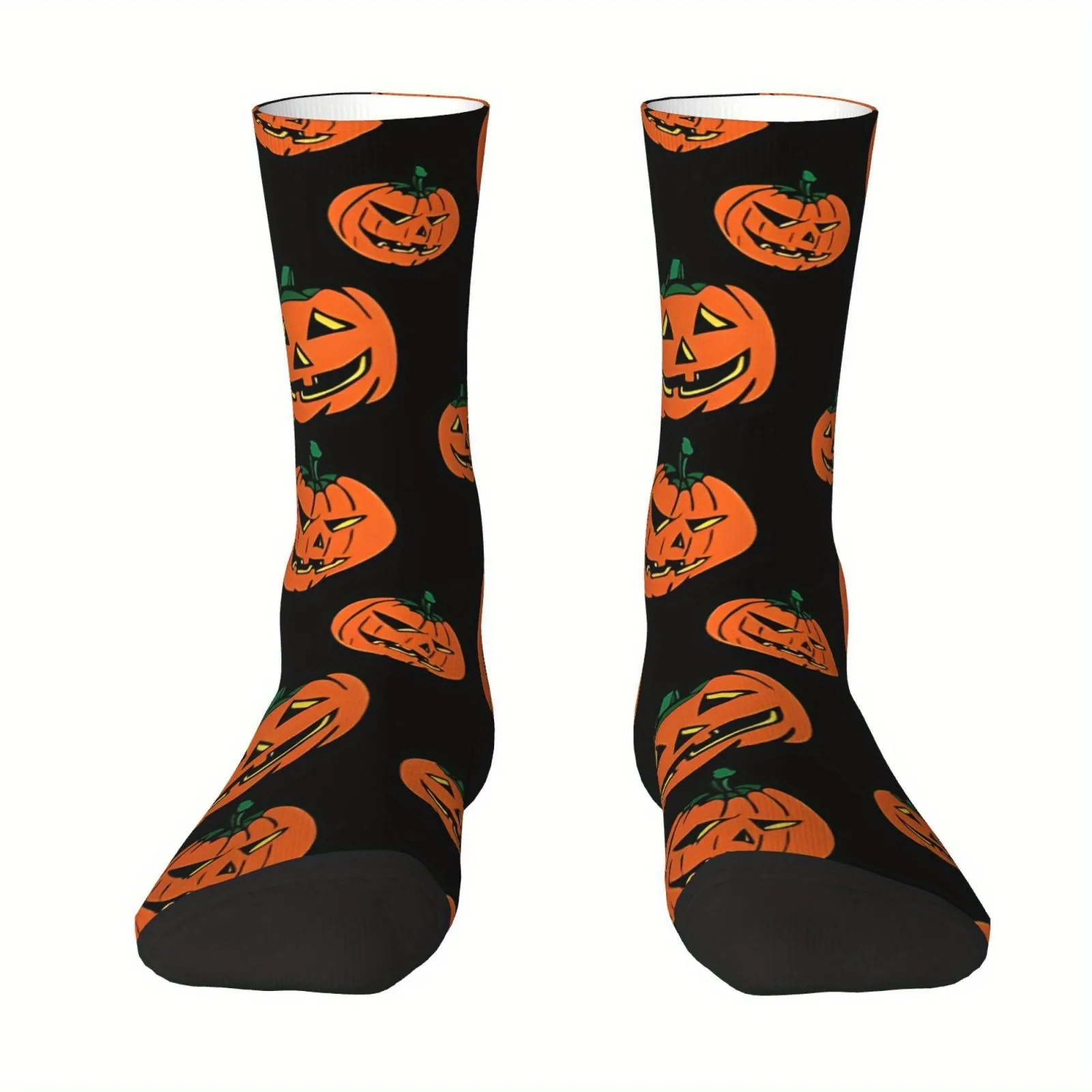 Halloween Jack-o'-lantern Print Crew Socks for Men Funny Casual Pumpkin Pattern Socks