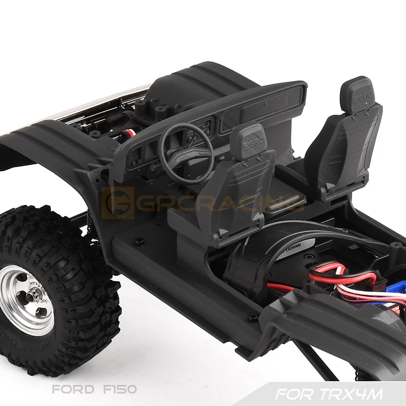 Wnętrze (3D Printing) z wentylatorem chłodzącym silnik, gniazdem konsoli środkowej do samochodu gąsienicowego 1/18 RC Traxxas TRX4-M Ford F150