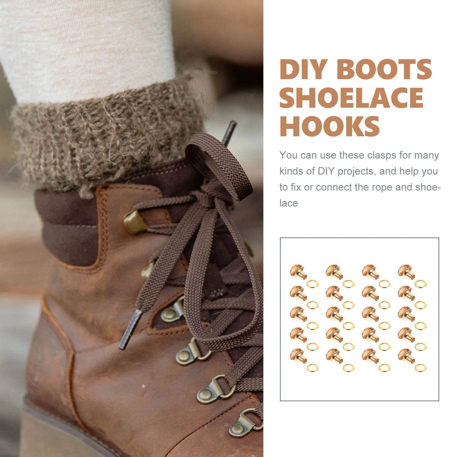 20 Pcs Boot Hooks with Rivets Decorative Accessories DIY Boots Shoelace Decorate Brass Travel Rack