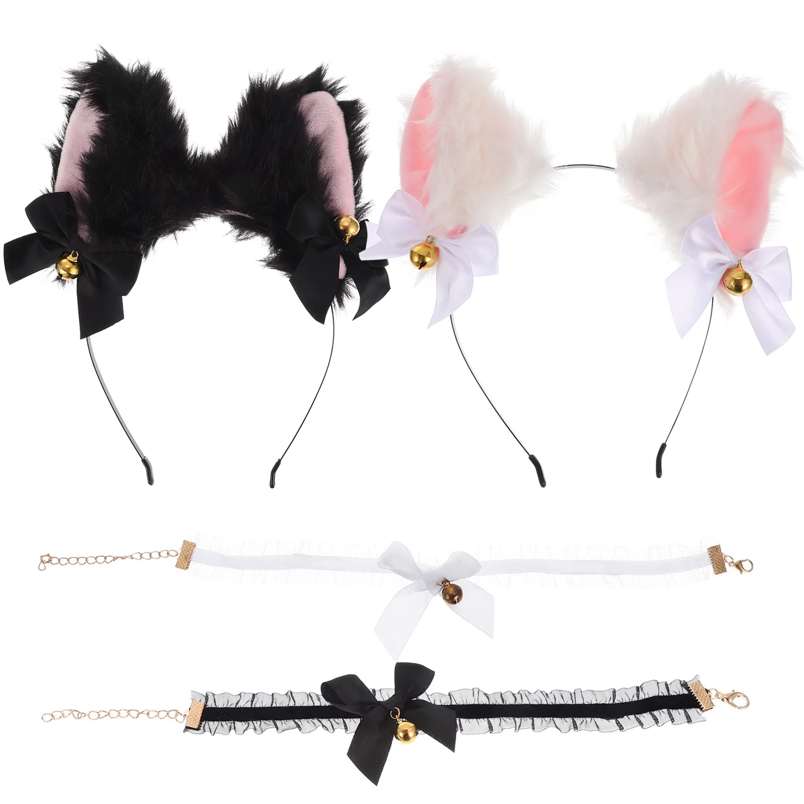 Ensemble de collier ras du cou en dentelle, bandeau oreilles de chat, accessoires de Costume de Cosplay, accessoires Photo de fête d'halloween, Costume de Cosplay de chat 4 pièces