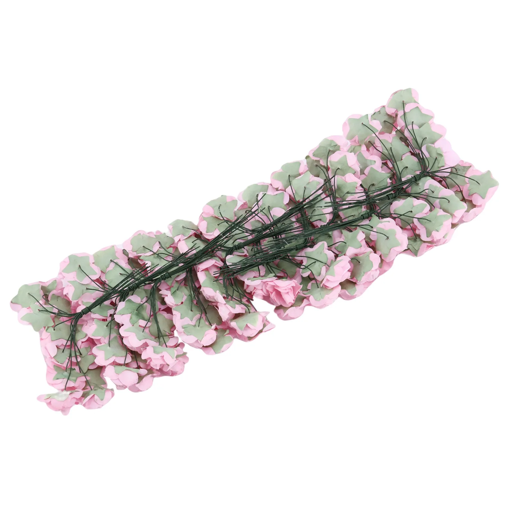 HITL 144pcs Mini Petite Paper Artificial Rose Buds Flowers DIY Craft Wedding Decor Home, Light Pink