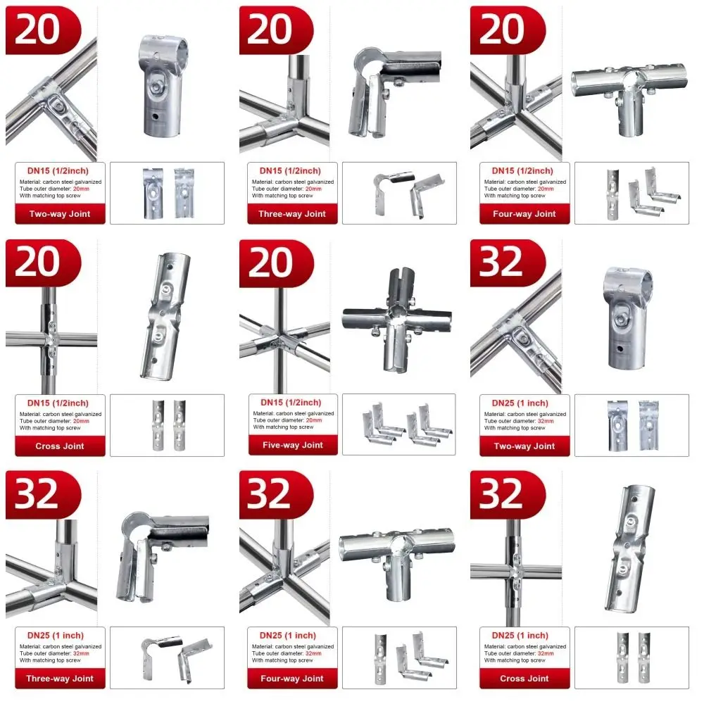 1Pcs New Carbon Steel Galvanized Pipe Joint Round 20/25/32mm Rod Support Rack Tube Connector Clothes Display