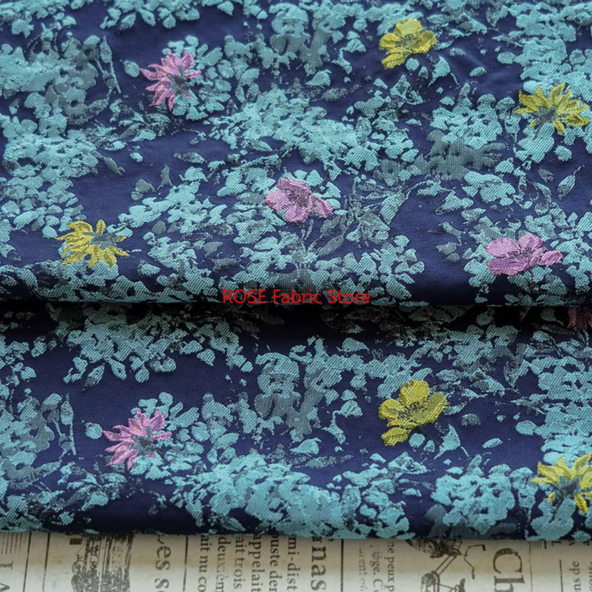 1 Meter Country Style Abstract Small Floral Embossed Jacquard Bag Fabric Retro Dress Vest Suit Pillow Handmade Sewing Fabric
