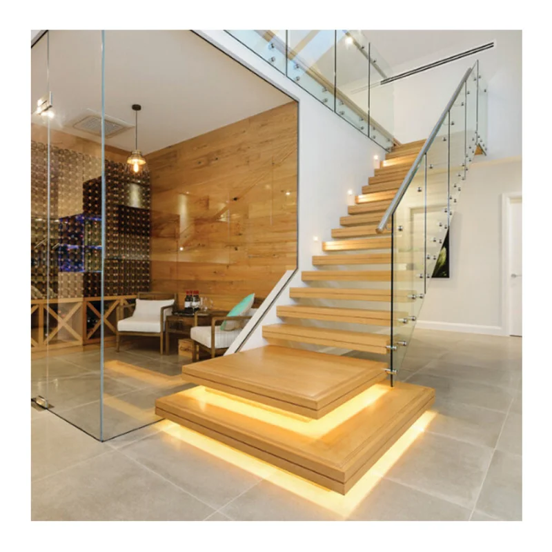 custom.Modern Design Floating Hardwood Stairs Wooden Staircase Apartment Application