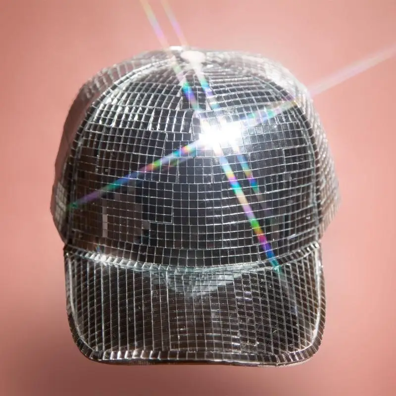 

39BD Shiny Sequin Mirror Bucket Hat Party Club Cap Сценя танцевальная шляпа блеск головного убора