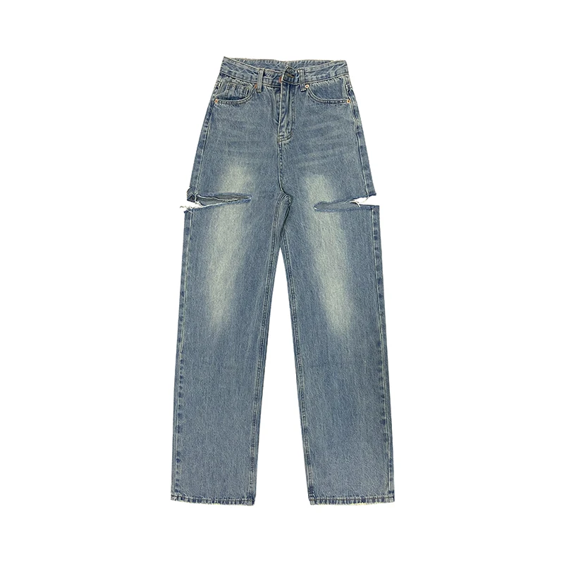 Jean déchiré à taille haute pour femmes, pantalon en Denim bleu Y2k, vêtements coréens, Streetwear, Baggy, nouvelle collection 2022